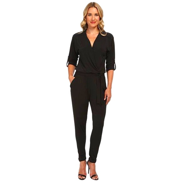 Michael Kors Studded Stretch-Jersey Jumpsuit in Black Polyester Size S - Picture 1 of 8